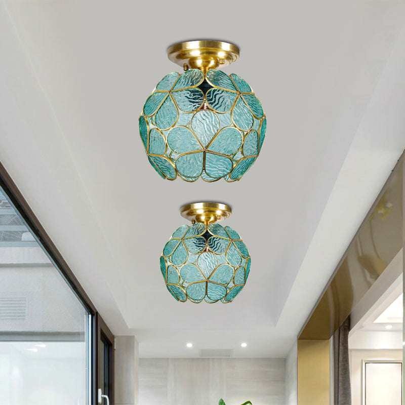 Single Light Flower Ceiling Fixture Victorian White/Pink/Orange Stained Glass Semi Mount Lighting Clearhalo 'Ceiling Lights' 'Chandeliers' 'Close To Ceiling Lights' 'Close to ceiling' 'Semi-flushmount' 'Tiffany close to ceiling' 'Tiffany' Lighting' 1694992