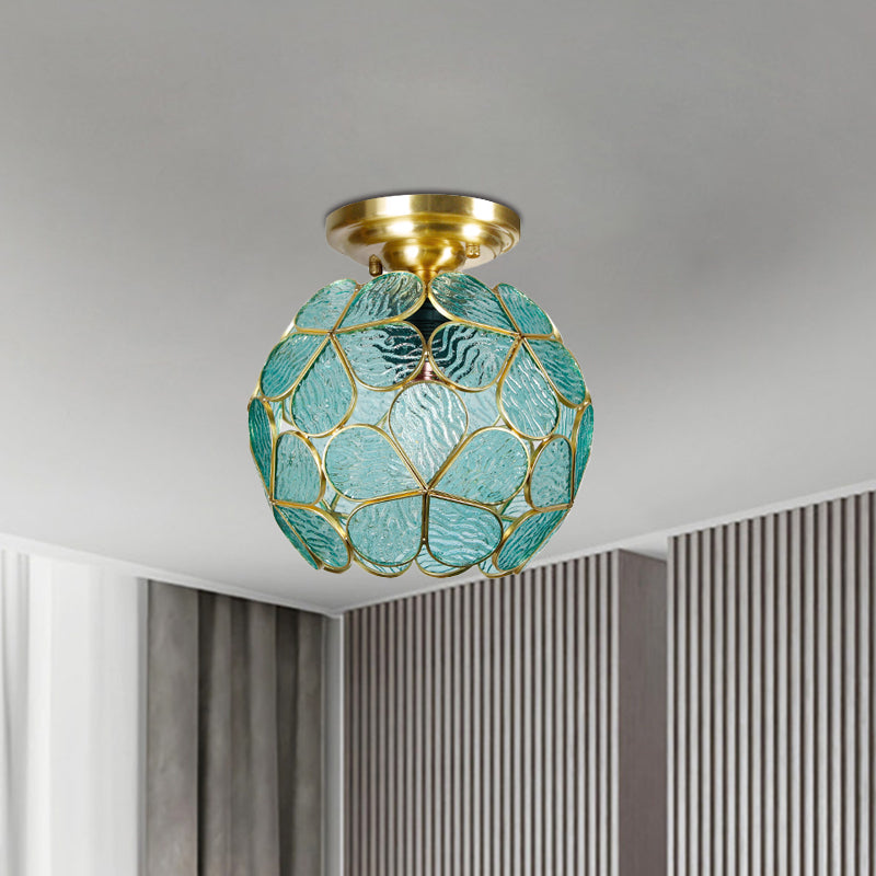 Single Light Flower Ceiling Fixture Victorian White/Pink/Orange Stained Glass Semi Mount Lighting Green Clearhalo 'Ceiling Lights' 'Chandeliers' 'Close To Ceiling Lights' 'Close to ceiling' 'Semi-flushmount' 'Tiffany close to ceiling' 'Tiffany' Lighting' 1694993