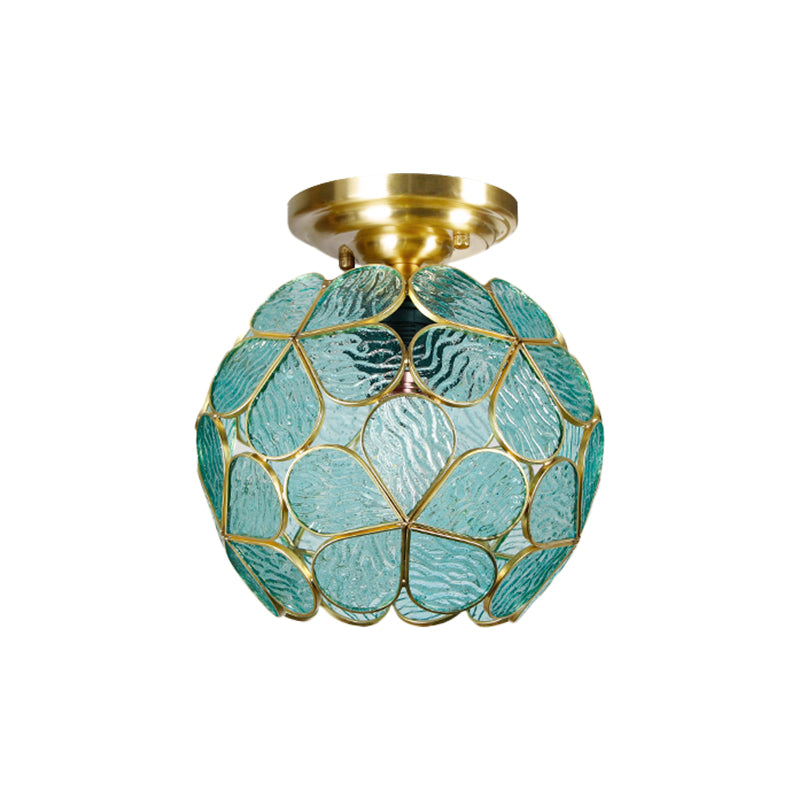 Single Light Flower Ceiling Fixture Victorian White/Pink/Orange Stained Glass Semi Mount Lighting Clearhalo 'Ceiling Lights' 'Chandeliers' 'Close To Ceiling Lights' 'Close to ceiling' 'Semi-flushmount' 'Tiffany close to ceiling' 'Tiffany' Lighting' 1694994