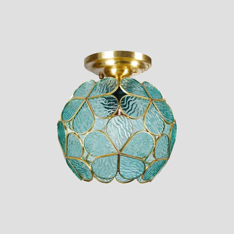 Single Light Flower Ceiling Fixture Victorian White/Pink/Orange Stained Glass Semi Mount Lighting Clearhalo 'Ceiling Lights' 'Chandeliers' 'Close To Ceiling Lights' 'Close to ceiling' 'Semi-flushmount' 'Tiffany close to ceiling' 'Tiffany' Lighting' 1694995