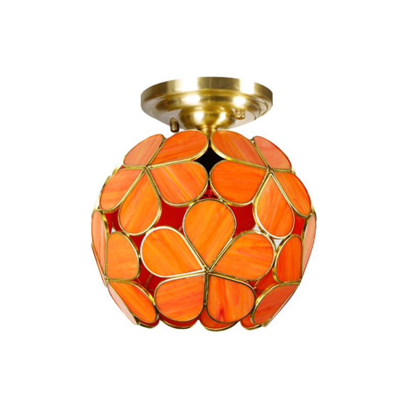 Single Light Flower Ceiling Fixture Victorian White/Pink/Orange Stained Glass Semi Mount Lighting Clearhalo 'Ceiling Lights' 'Chandeliers' 'Close To Ceiling Lights' 'Close to ceiling' 'Semi-flushmount' 'Tiffany close to ceiling' 'Tiffany' Lighting' 1694999