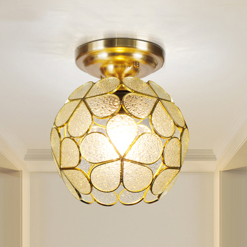 Single Light Flower Ceiling Fixture Victorian White/Pink/Orange Stained Glass Semi Mount Lighting White Clearhalo 'Ceiling Lights' 'Chandeliers' 'Close To Ceiling Lights' 'Close to ceiling' 'Semi-flushmount' 'Tiffany close to ceiling' 'Tiffany' Lighting' 1695000