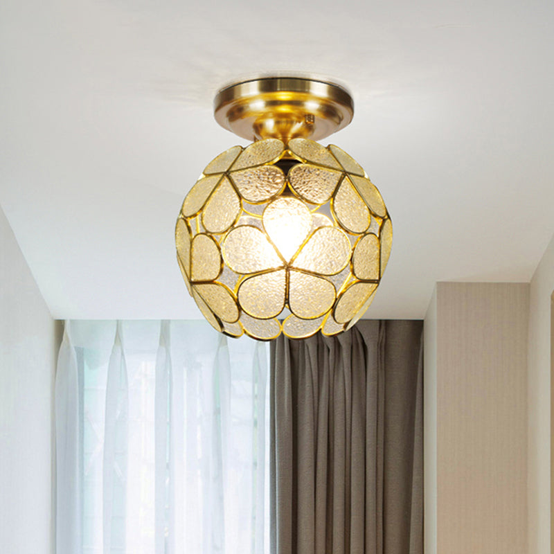 Single Light Flower Ceiling Fixture Victorian White/Pink/Orange Stained Glass Semi Mount Lighting Clearhalo 'Ceiling Lights' 'Chandeliers' 'Close To Ceiling Lights' 'Close to ceiling' 'Semi-flushmount' 'Tiffany close to ceiling' 'Tiffany' Lighting' 1695001