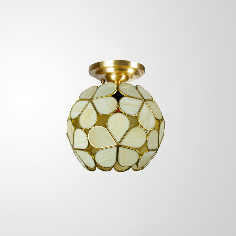 Single Light Flower Ceiling Fixture Victorian White/Pink/Orange Stained Glass Semi Mount Lighting Clearhalo 'Ceiling Lights' 'Chandeliers' 'Close To Ceiling Lights' 'Close to ceiling' 'Semi-flushmount' 'Tiffany close to ceiling' 'Tiffany' Lighting' 1695003