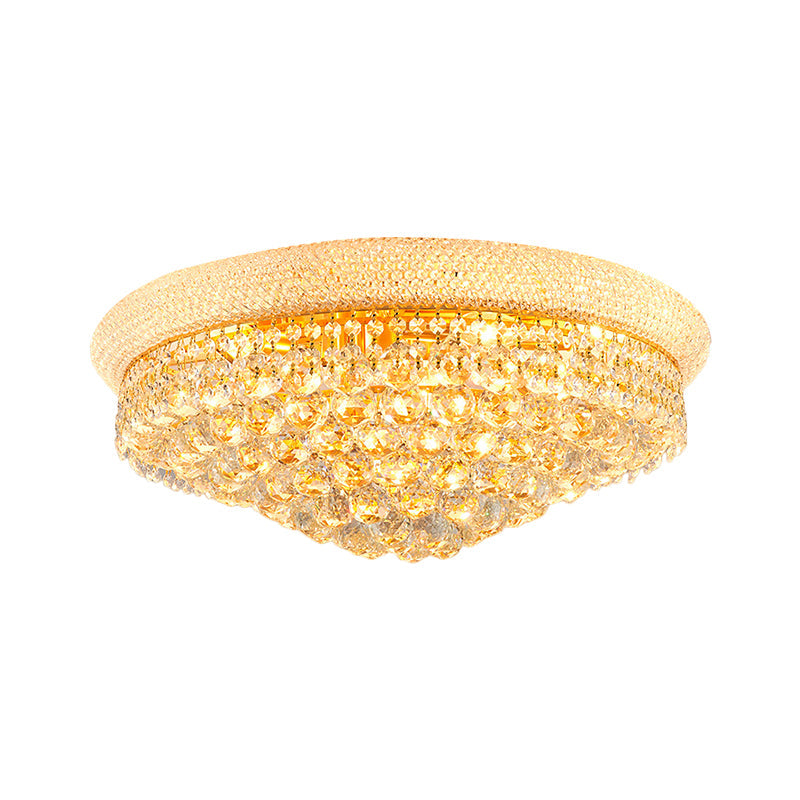 Crystal Orb Cone Flush Mount Contemporary 16"/23.5" W 6/9 Heads Close to Ceiling Light in Gold for Bedroom Clearhalo 'Ceiling Lights' 'Close To Ceiling Lights' 'Close to ceiling' 'Flush mount' Lighting' 1695023
