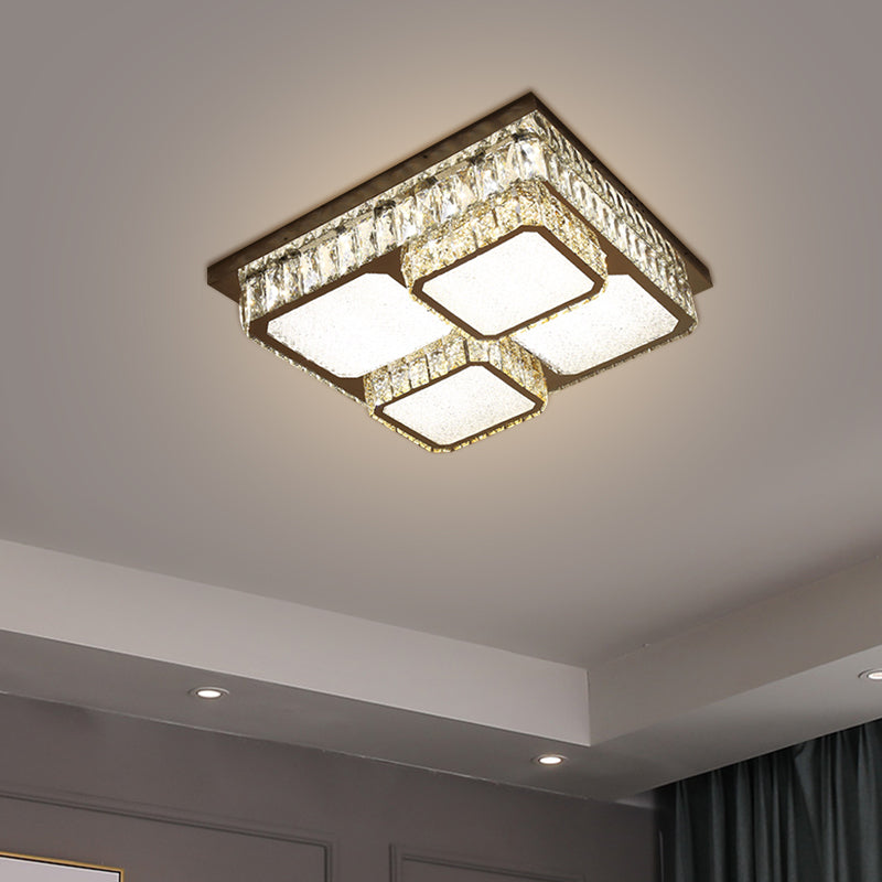 Beveled Crystal Square Flush Mount Lamp Simple LED Chrome Close to Ceiling Lamp in Warm/White Light Chrome B Clearhalo 'Ceiling Lights' 'Close To Ceiling Lights' 'Close to ceiling' 'Flush mount' Lighting' 1695073