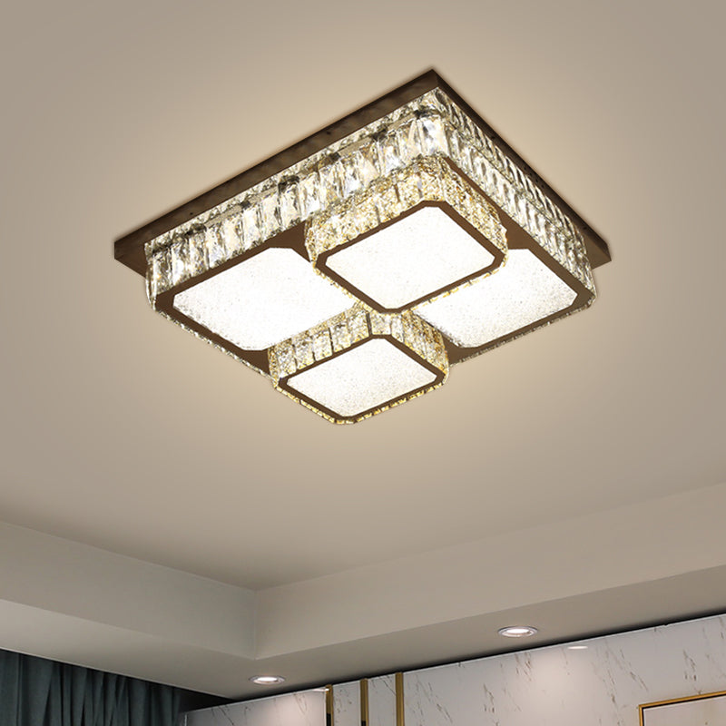 Beveled Crystal Square Flush Mount Lamp Simple LED Chrome Close to Ceiling Lamp in Warm/White Light Clearhalo 'Ceiling Lights' 'Close To Ceiling Lights' 'Close to ceiling' 'Flush mount' Lighting' 1695074
