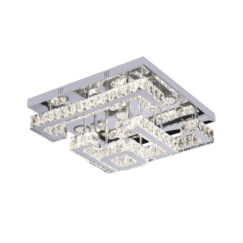 LED Guest Room Semi Flush Minimalist Chrome Ceiling Lamp with Tiered Square Crystal Shade Clearhalo 'Ceiling Lights' 'Close To Ceiling Lights' 'Close to ceiling' 'Semi-flushmount' Lighting' 1695084