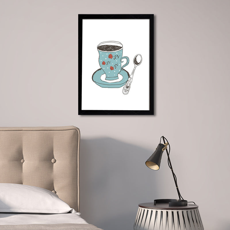 Coffee Cup Diet Wall Art Traditional Textured Canvas Print in Light Color for Kitchen Blue Clearhalo 'Art Gallery' 'Canvas Art' 'Traditional' Arts' 1695122