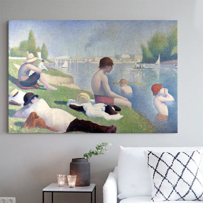 Outdoor Bathing Place Wall Decor Living Room Boys Blue Canvas Print Textured (Multiple Sizes) Blue Clearhalo 'Art Gallery' 'Canvas Art' 'Traditional' Arts' 1695771