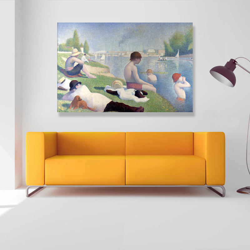 Outdoor Bathing Place Wall Decor Living Room Boys Blue Canvas Print Textured (Multiple Sizes) Clearhalo 'Art Gallery' 'Canvas Art' 'Traditional' Arts' 1695772