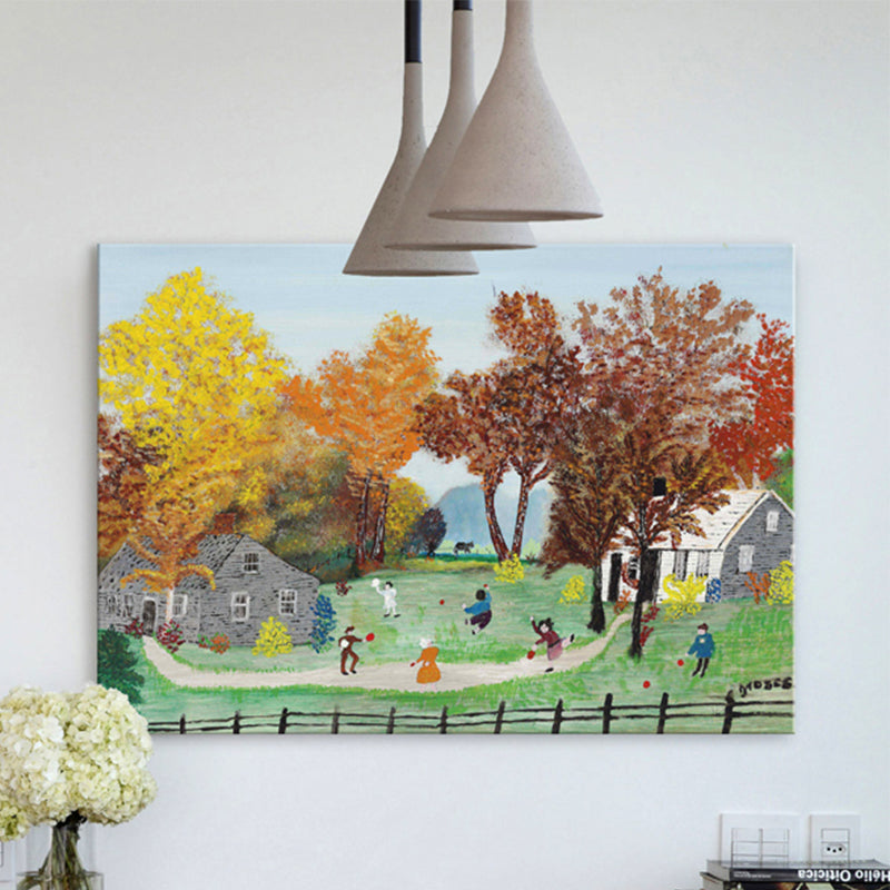 Tree and House Wrapped Canvas Green Traditional Art Print for Dining Room, Multiple Sizes Available Green Clearhalo 'Art Gallery' 'Canvas Art' 'Traditional' Arts' 1695957
