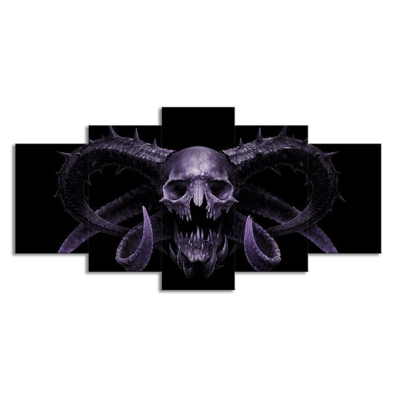 Demon Skull Wall Art Decor Multi-Piece Modernist Living Room Canvas Print in Purple Clearhalo 'Art Gallery' 'Canvas Art' 'Contemporary Art Gallery' 'Modern' Arts' 1696225