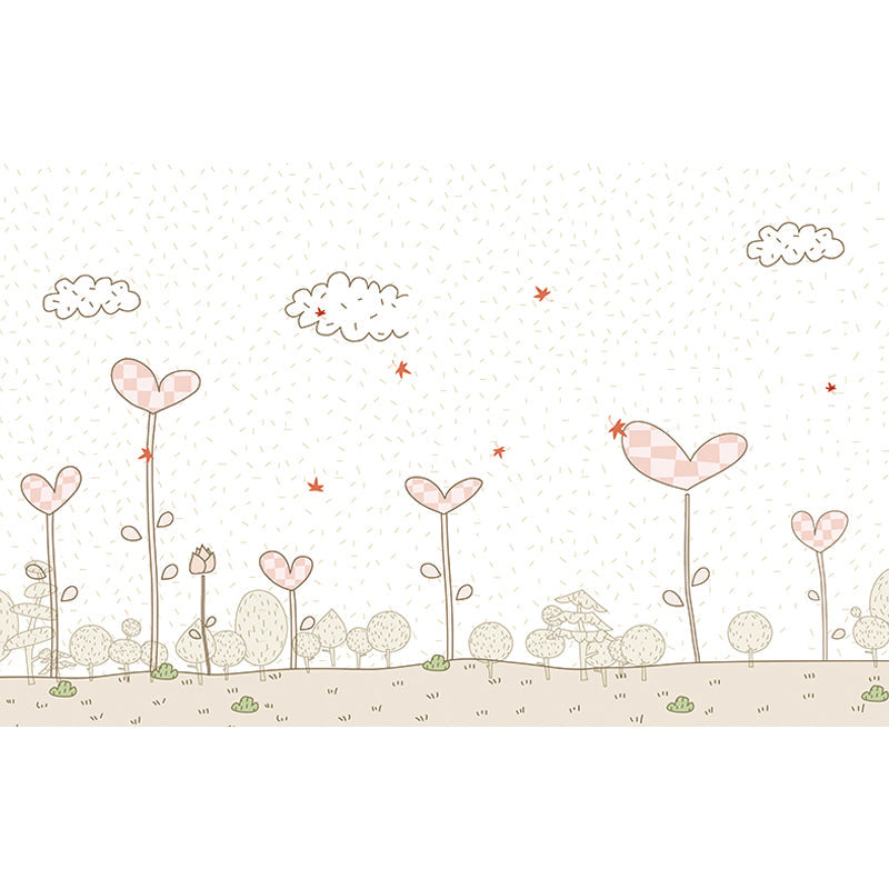 Pink Cartoon Wall Covering Mural Whole Heart-Shaped Plant Wall Art for Kids Bedroom Clearhalo 'Wall Decor' 'Wall Mural' 1696826