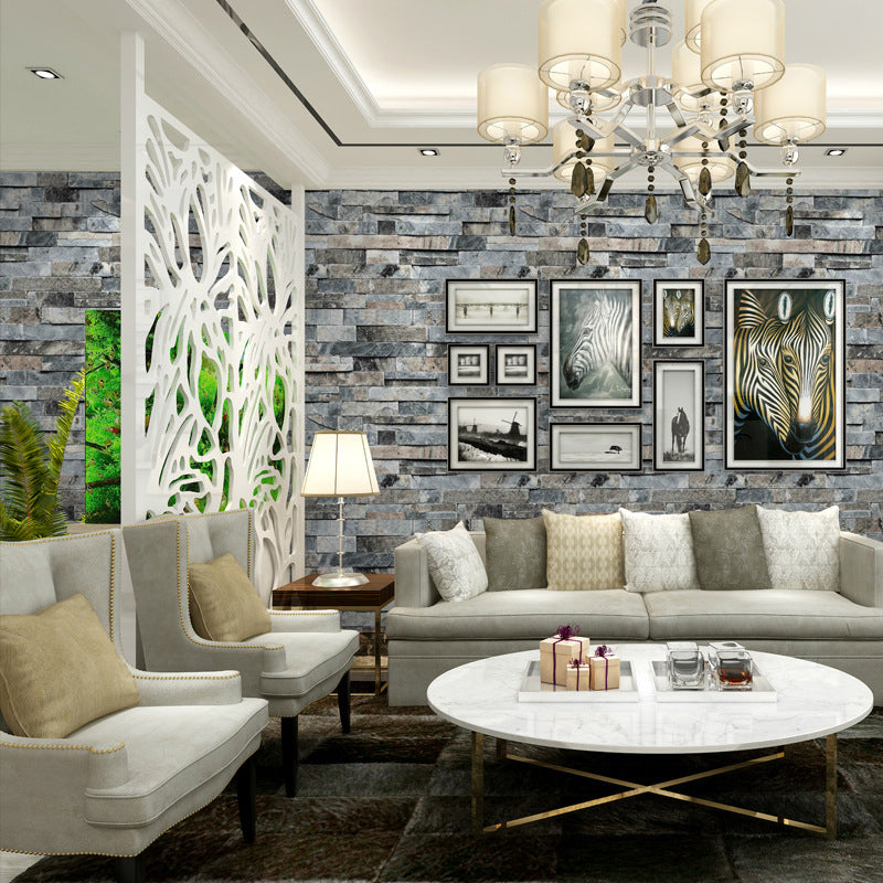 Faux Brick Wallpaper Roll Waterproof Industrial Living Room Wall Decor, 57.1-sq ft Grey 1 Set Clearhalo 'Industrial wall decor' 'Industrial' 'Wallpaper' Wall Decor' 1696886