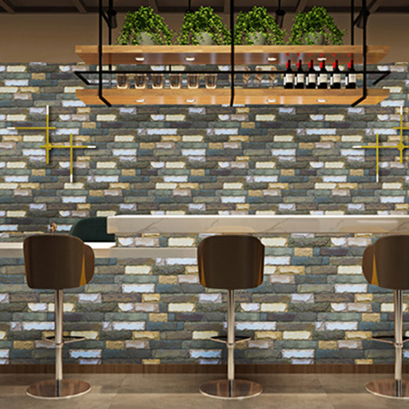 Cyberpunk Brick Wallpaper Roll for Dining Room 48.4-sq ft Wall Covering in Soft Color Dark Gray Clearhalo 'Industrial wall decor' 'Industrial' 'Wallpaper' Wall Decor' 1696914
