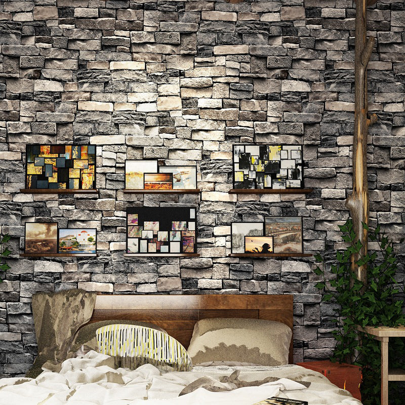 3D Brick Wallpaper Roll Industrial Shabby Chic Architecture Wall Art in Dark Color Dark Gray Clearhalo 'Industrial wall decor' 'Industrial' 'Wallpaper' Wall Decor' 1697079