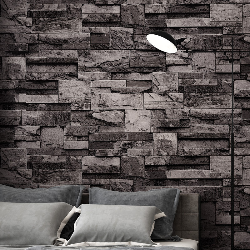 Steampunk Wallpaper Roll Dark Color 3D Marble Brick Effect Wall Art, 31' L x 20.5" W Black Clearhalo 'Industrial wall decor' 'Industrial' 'Wallpaper' Wall Decor' 1697095