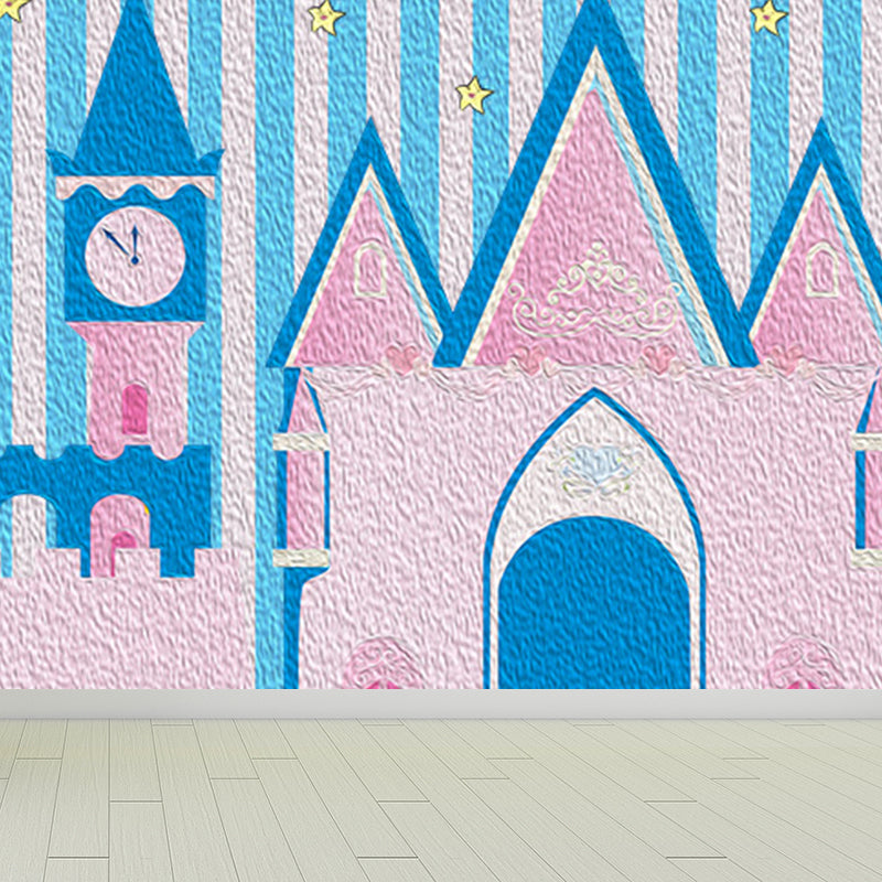 Large Cartoon Castle Wallpaper Mural Pastel Non-Woven Wall Art for House Decor, Custom Print Dark Blue Clearhalo 'Wall Decor' 'Wall Mural' 1697404