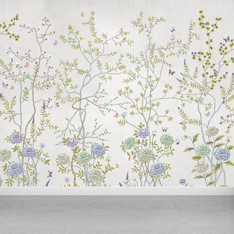 Big Flower Field Wallpaper Mural for Home Plant Wall Art in Green, Moisture Resistant Clearhalo 'Wall Decor' 'Wall Mural' 1697435