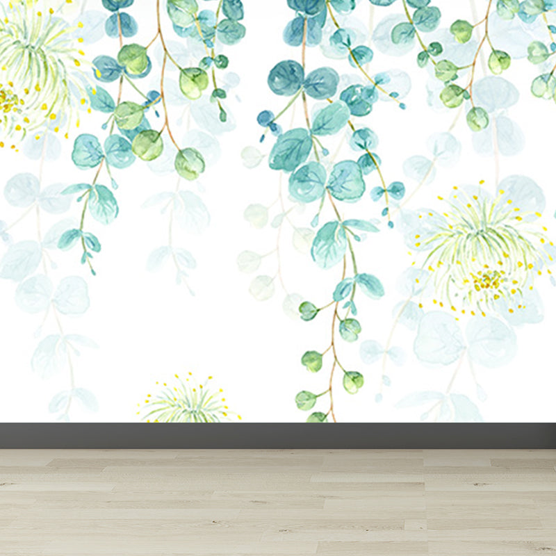 Light Color Flower Branch Mural Moisture Resistant Contemporary Bathroom Wall Art White Clearhalo 'Wall Decor' 'Wall Mural' 1697568