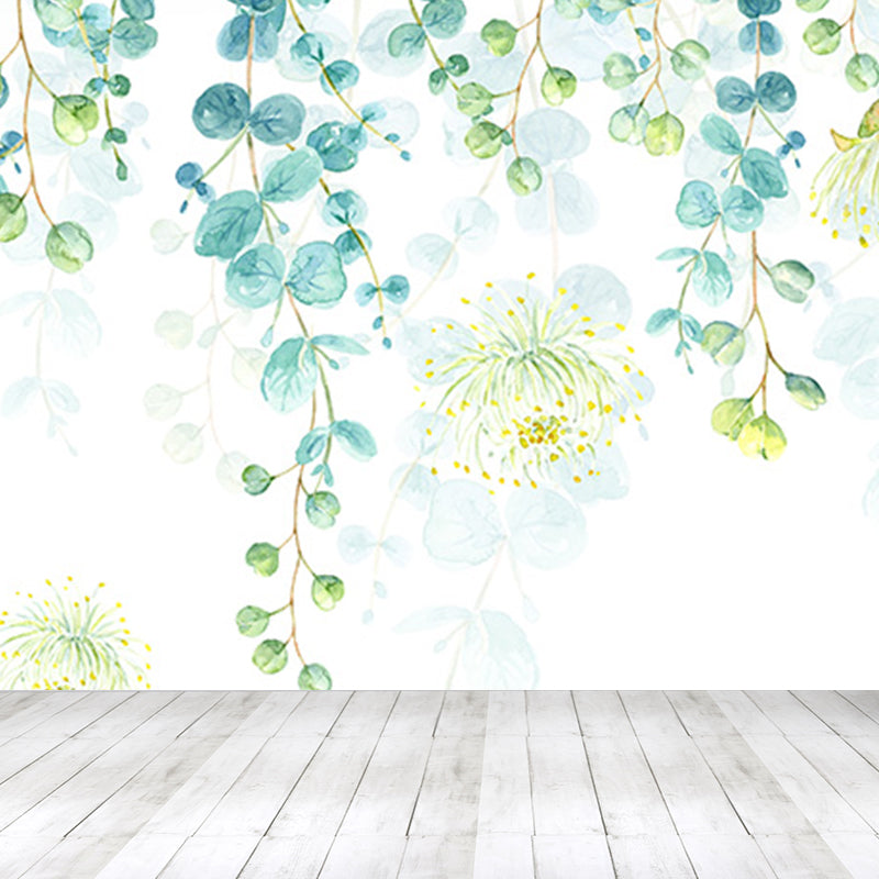 Light Color Flower Branch Mural Moisture Resistant Contemporary Bathroom Wall Art Clearhalo 'Wall Decor' 'Wall Mural' 1697570