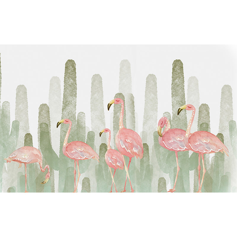 Tropix Flamingo and Plant Mural Light Color Stain Resistant Wall Art for Bedroom Clearhalo 'Wall Decor' 'Wall Mural' 1697828