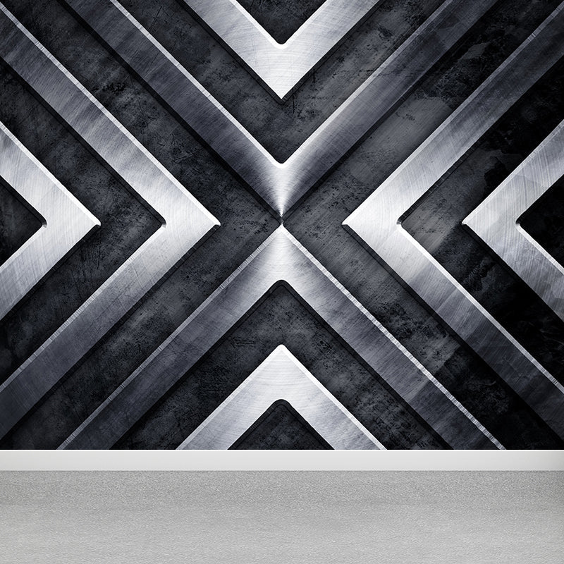 Gray Geometry Pattern Mural Moisture Resistant Industrial Bathroom Wall Covering Grey Design 3 Clearhalo 'Wall Decor' 'Wall Mural' 1698163