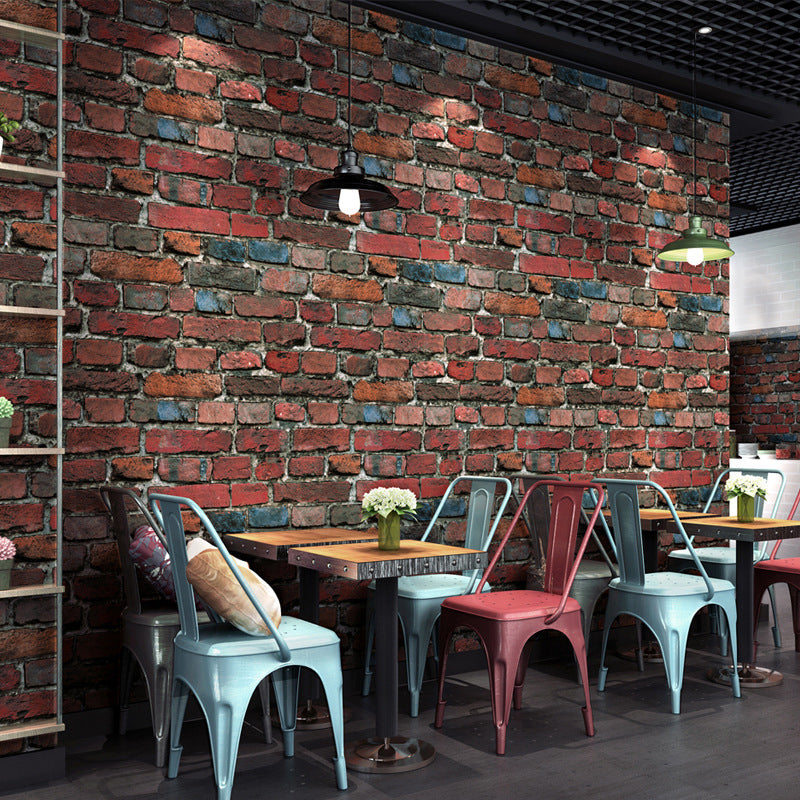 Colored-Paint Brick Wallpaper Roll Cyberpunk Smooth Surface Wall Art for Restaurant Red Clearhalo 'Industrial wall decor' 'Industrial' 'Wallpaper' Wall Decor' 1698226