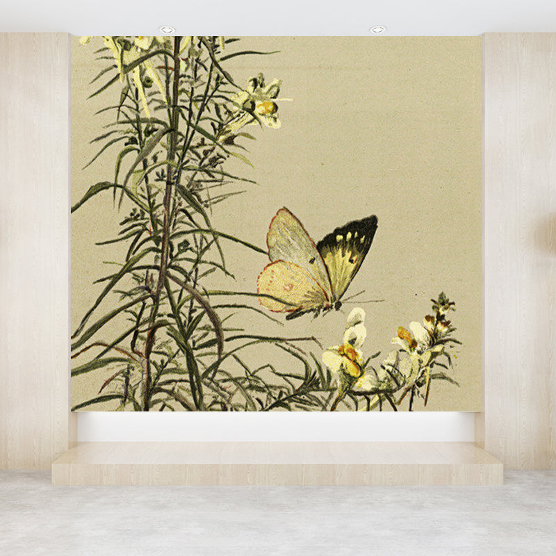 Extra Large Botanical Mural Brown Non-Woven Wall Art for Indoor Decor, Custom Printed Brown Clearhalo 'Wall Decor' 'Wall Mural' 1698454