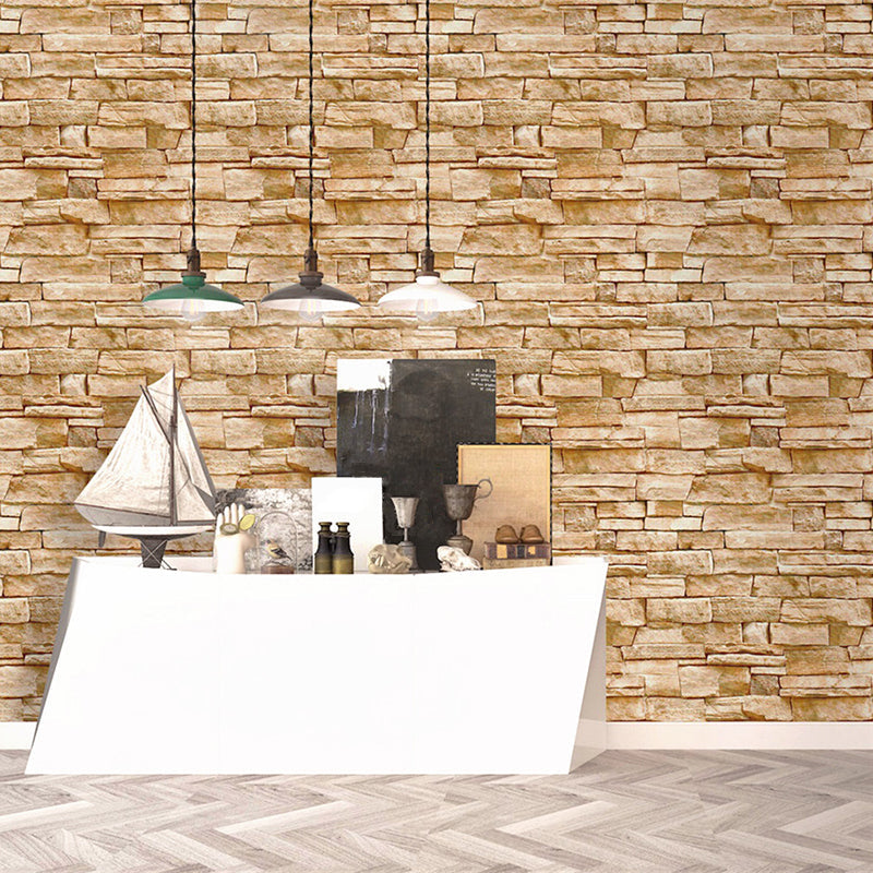 Illusional 3D Bricks Wallpaper Roll Brown PVC Wall Decor, Peel and Paste, 29.1-sq ft Clearhalo 'Industrial wall decor' 'Industrial' 'Wallpaper' Wall Decor' 1698470