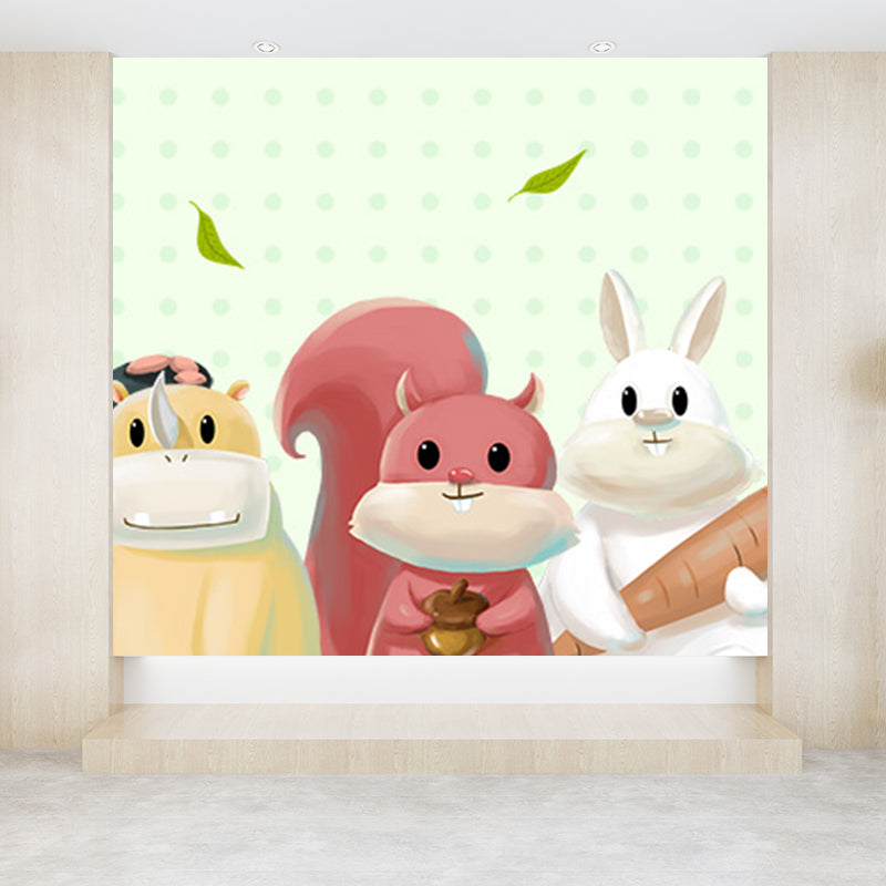 Large Cartoon Wall Mural Decal Soft Color Animal Pattern Wall Covering, Custom Made Light Green Clearhalo 'Wall Decor' 'Wall Mural' 1698529