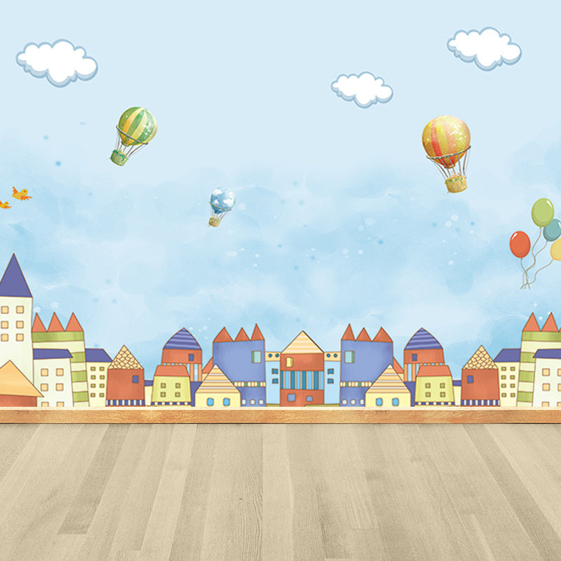 Non-Woven Big Blue Mural Cartoon Hot Air Balloons Wall Decor, Custom Size Available Blue Design 1 Clearhalo 'Wall Decor' 'Wall Mural' 1698748