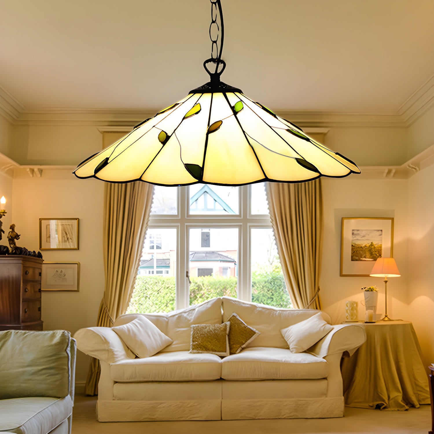 6.5"/12"/16" W Tiffany-Style Cone Pendulum Light 1 Head Handcrafted Art Glass Suspension Lamp in Beige Beige 16" Clearhalo 'Ceiling Lights' 'Industrial' 'Middle Century Pendants' 'Pendant Lights' 'Pendants' 'Tiffany close to ceiling' 'Tiffany Pendants' 'Tiffany' Lighting' 169927