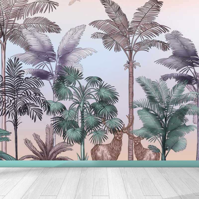 Tropical Wild Botanical Wall Mural for Boys Bedroom Customised Wall Art in Soft Color Light Orange Clearhalo 'Wall Decor' 'Wall Mural' 1699366