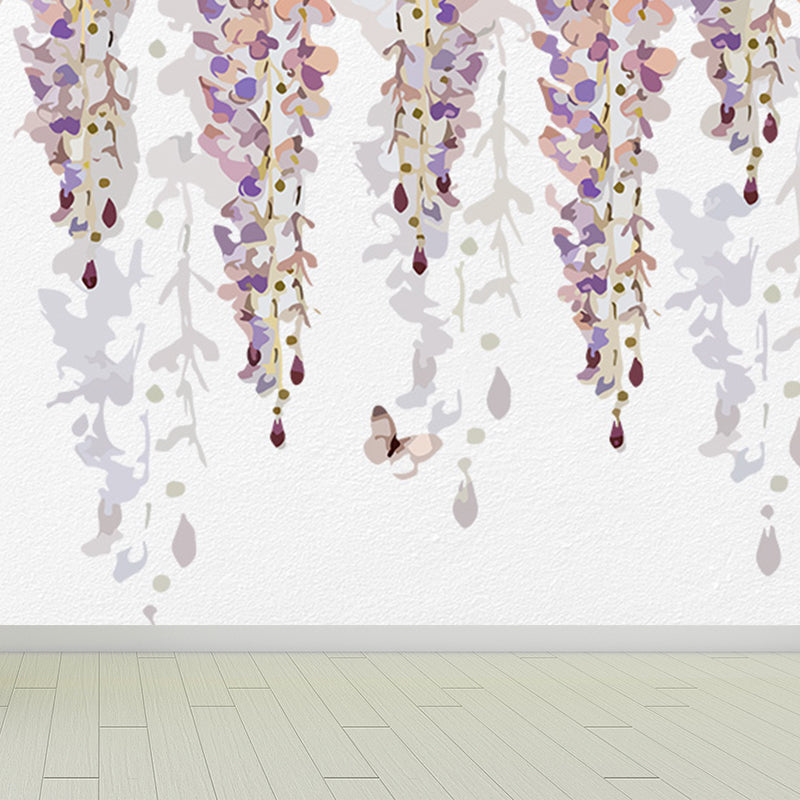 Non-Woven Cloth Decorative Mural Decal Modern Vine Wall Covering in Pastel Color Light Purple Clearhalo 'Wall Decor' 'Wall Mural' 1699386