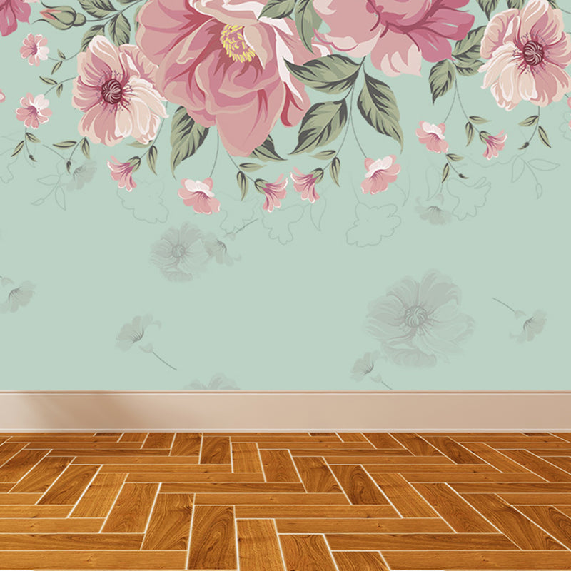 Modern Flower Print Wall Mural Non-Woven Stain Resistant Light Color Wall Art for Kitchen Green Clearhalo 'Wall Decor' 'Wall Mural' 1699421