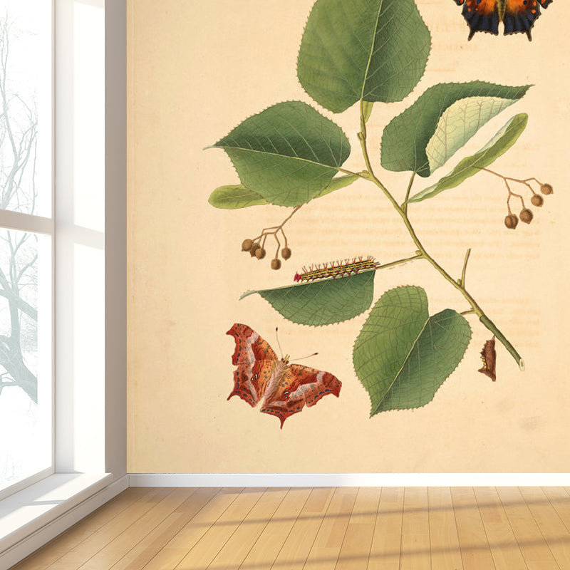 Extra Large Botanical Mural Beige Non-Woven Wall Art for Home Decor, Personalised Beige Design 3 Clearhalo 'Wall Decor' 'Wall Mural' 1699516