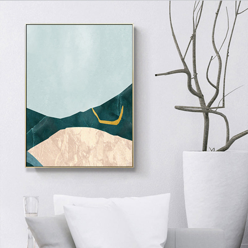 Nordic Abstract Mountain Print Canvas Aqua Textured Wall Art for Living Room