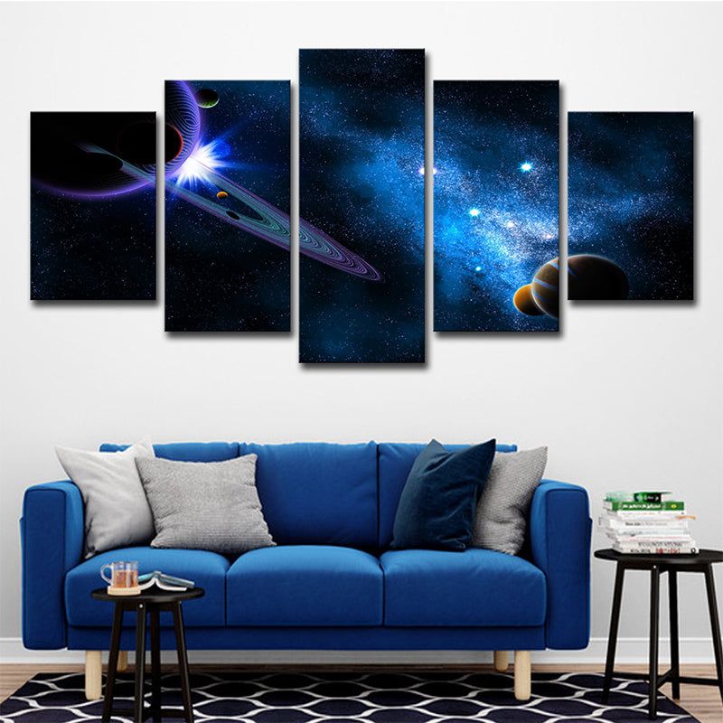 Mysterious Cosmos Canvas Wall Art House Interior Planets Print Wall Decor in Blue Blue Clearhalo 'Art Gallery' 'Canvas Art' 'Kids' Arts' 1704024