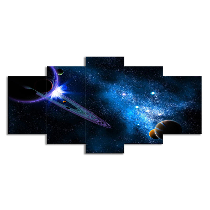 Mysterious Cosmos Canvas Wall Art House Interior Planets Print Wall Decor in Blue Clearhalo 'Art Gallery' 'Canvas Art' 'Kids' Arts' 1704027