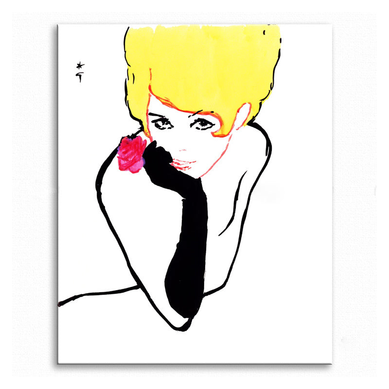 Pop Art Blonde Beauty Canvas Print Yellow-Black Textured Wall Decor for Living Room - Clearhalo - 'Arts' - 'Canvas Art' - 1704049