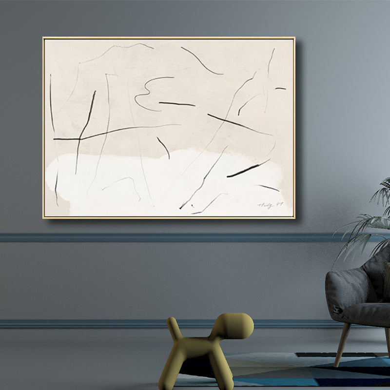 Abstract Doodle Lines Wall Art Minimalism Textured Canvas Print in Black and White Clearhalo 'Art Gallery' 'Canvas Art' 'Contemporary Art Gallery' 'Contemporary Art' 'Minimalism' 'Minimalist Art Gallery' 'Scandinavian' Arts' 1704207