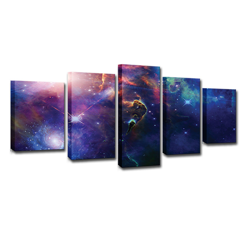 Sci-Fi Space Nebula Art Print Dark Blue Multi-Piece Canvas for Childrens Bedroom Clearhalo 'Art Gallery' 'Canvas Art' 'Kids' Arts' 1704409