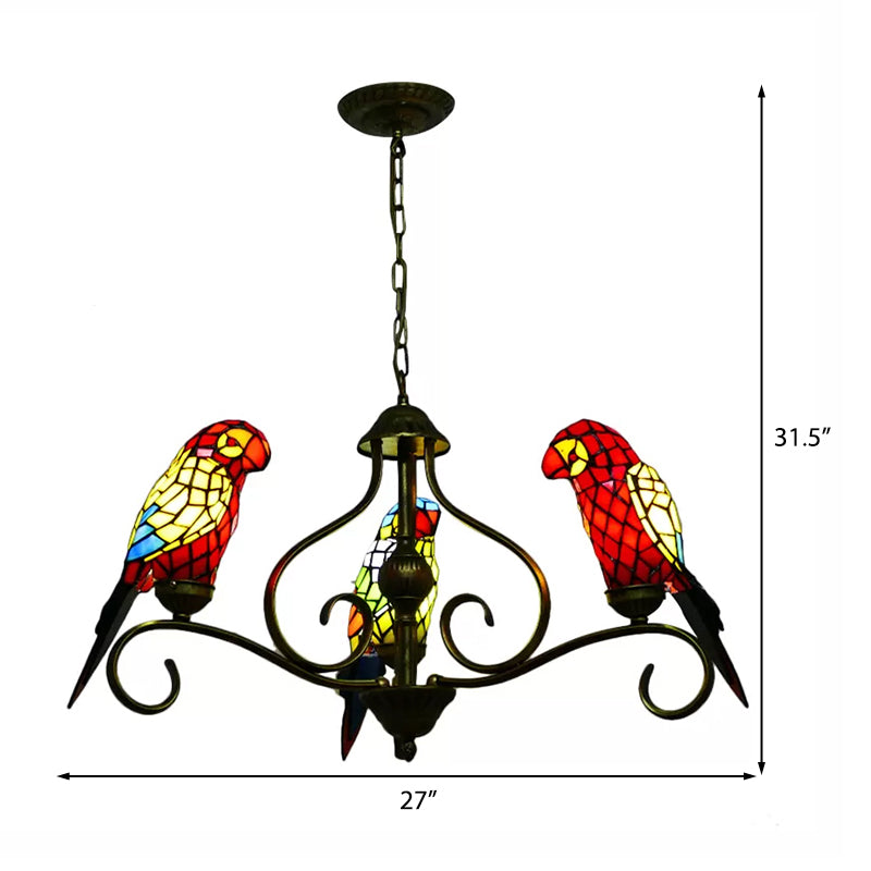 Stained Glass Chandeliers for Dining Rooms, Ceiling Light Fixture in Antique Brass with Parrot Design Tiffany Style Clearhalo 'Ceiling Lights' 'Chandeliers' 'Industrial' 'Middle Century Chandeliers' 'Tiffany Chandeliers' 'Tiffany close to ceiling' 'Tiffany' Lighting' 170445