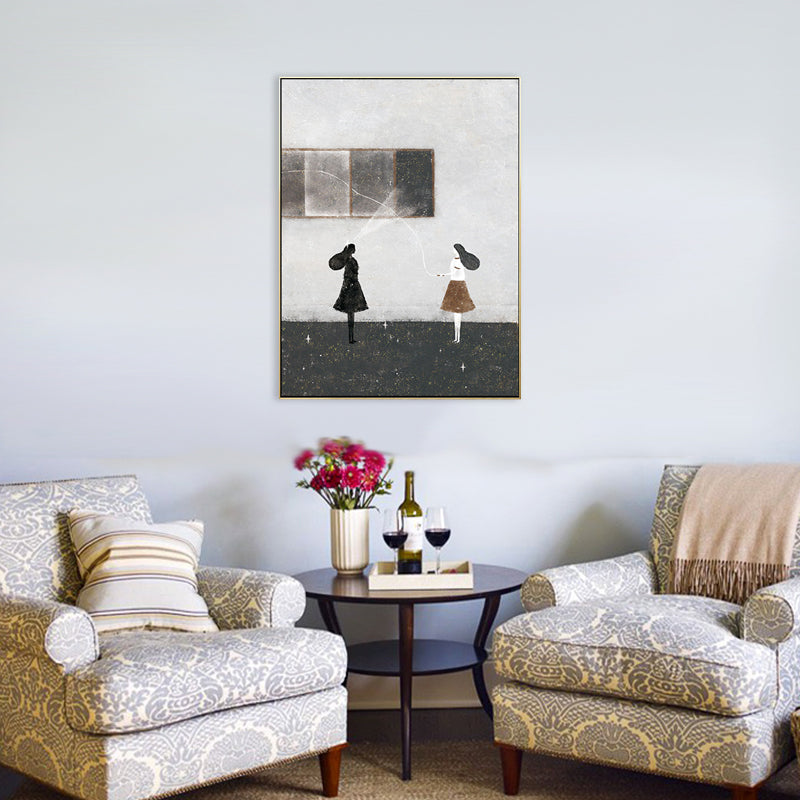 Girls Leisure Time Canvas Print Childrens Art Textured Living Room Wall Decor in Dark Color Clearhalo 'Art Gallery' 'Canvas Art' 'Kids' Arts' 1704720