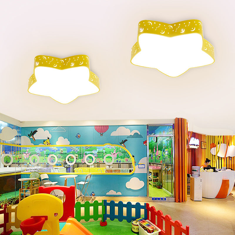 Nordic Style Candy Colored Ceiling Light Etched Star Metal Flush Mount Light for Teen Clearhalo 'Ceiling Lights' 'Close To Ceiling Lights' 'Close to ceiling' 'Flush mount' Lighting' 170475
