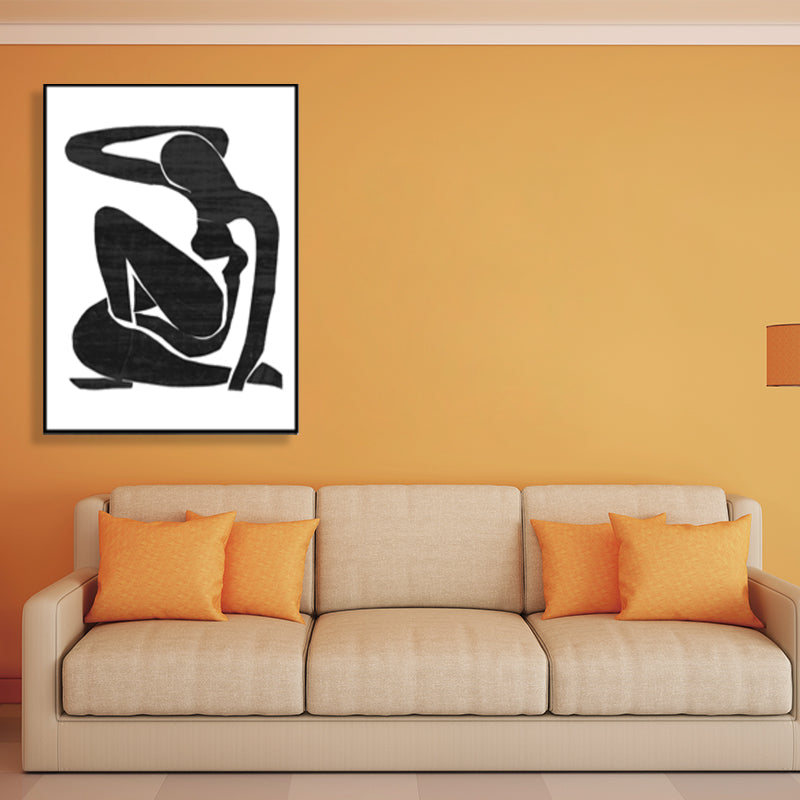 Sitting Figure Wall Decor Minimalism Textured Girls Bedroom Painting, Multiple Sizes Black Clearhalo 'Art Gallery' 'Canvas Art' 'Contemporary Art Gallery' 'Contemporary Art' 'Minimalism' 'Minimalist Art Gallery' 'Scandinavian' Arts' 1704791