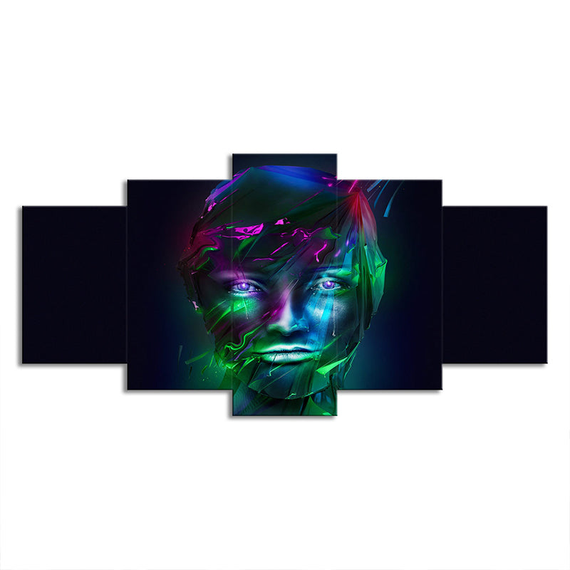 Girls Face Wall Decoration Green and Purple Canvas Art Print on Black, Multi-Piece Clearhalo 'Art Gallery' 'Canvas Art' 'Contemporary Art Gallery' 'Modern' Arts' 1704968