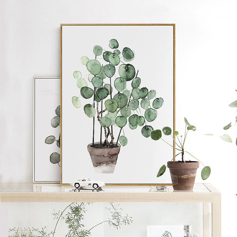 Bonsai Wall Art Decor Nordic Enchanting Botanical Canvas Print in Green for Bedroom - Green - Clearhalo - 'Arts' - 'Canvas Art' - 1705032